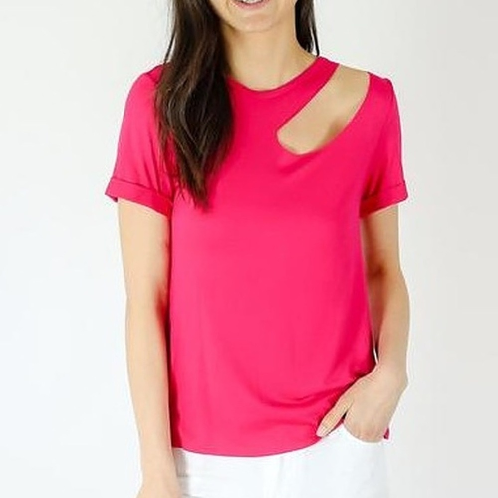 Six/fifty bright pink short sleeve cutout neckline t-shirt size S. NWT